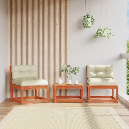 QZZCED Gartensofas mit Kissen 2 STK. Wachsbraun Massivholz Kiefer Garten Lounge Set Balkon Sofa Set für Gärten von QZZCED
