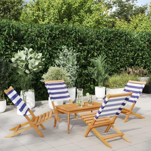 QZZCED Gartenstühle 4 STK. Klappbar Blau und Weiß Stoff und Massivholz Gartenmöbel Terrassenstühle für Rasenflächen von QZZCED