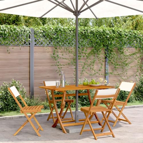 QZZCED Gartenstühle 4 STK. Klappbar Cremeweiß Stoff und Massivholz Gartenbestuhlung Outdoor-Stühle für Terrassen von QZZCED