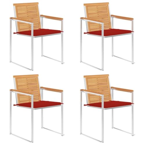 QZZCED Gartenstühle 4 STK. mit Kissen Massivholz Teak Freizeitstühle Outdoor-Stühle für Innenhöfe von QZZCED
