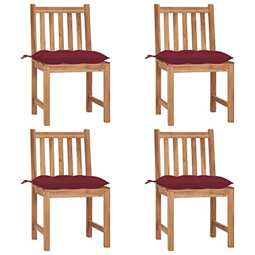 QZZCED Gartenstühle 4 STK. mit Kissen Massivholz Teak Outdoor-Stühle Gartenbestuhlung für Rasenflächen von QZZCED