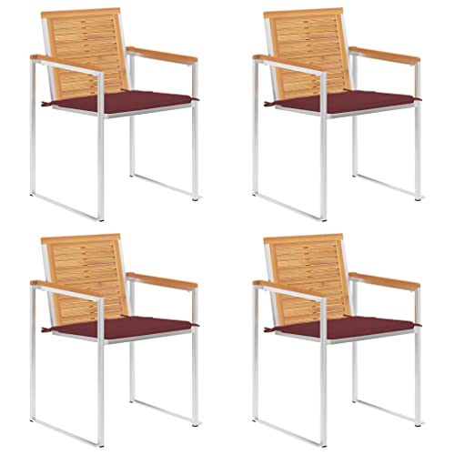 QZZCED Gartenstühle 4 STK. mit Kissen Massivholz Teak Terrassenmöbel Outdoor-Stühle für Rasenflächen von QZZCED