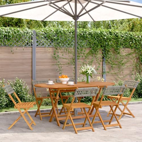 QZZCED Gartenstühle 6 STK. Klappbar Grau Poly Rattan & Massivholz Gartenbestuhlung Terrassenmöbel für Innenhöfe von QZZCED
