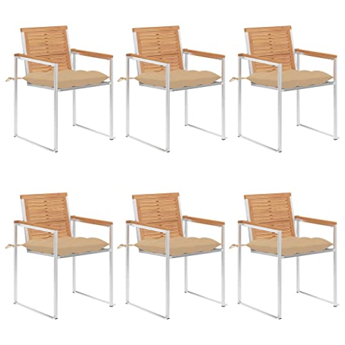 QZZCED Gartenstühle 6 STK. mit Kissen Massivholz Teak Balkonstühle Gartenbestuhlung für Terrassen von QZZCED