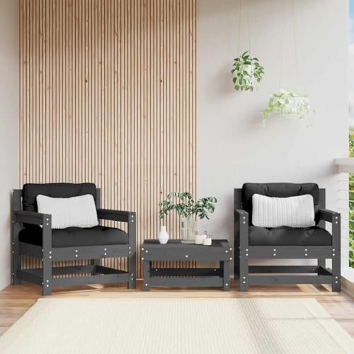 QZZCED Gartenstühle mit Kissen 2 STK. Grau Massivholz Kiefer Outdoor Sofa Gartenmöbel für Terrassen von QZZCED