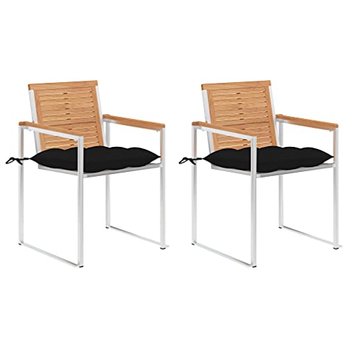 QZZCED Gartenstühle mit Kissen 2 STK. Massivholz Teak und Stahl Gartenmöbel Freizeitstühle für Rasenflächen von QZZCED