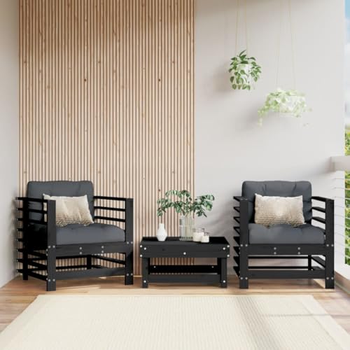QZZCED Gartenstühle mit Kissen 2 STK. Schwarz Massivholz Kiefer Sitzgruppe für den Garten Lounge Möbel für Innenhöfe QZZCED Gartenstühle mit Kissen 2 STK. Schwarz Massivholz Kiefer Sitzgruppe für den Garten Lounge Möbel für Innenhöfe von QZZCED