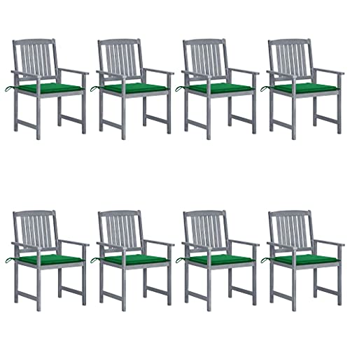 QZZCED Gartenstühle mit Kissen 8 STK. Massivholz Akazie Grau Freizeitstühle Terrassenstühle für Rasenflächen von QZZCED