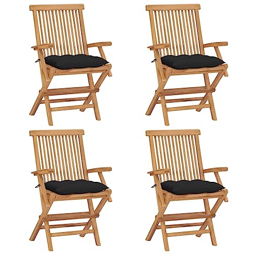 QZZCED Gartenstühle mit Schwarzen Kissen 4 STK. Massivholz Teak Gartenbestuhlung Balkonstühle für Schwimmbäder von QZZCED