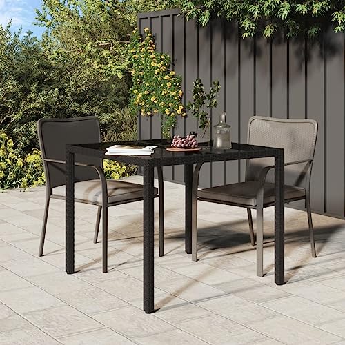 QZZCED Gartentisch 90x90x75 cm Gehärtetes Glas Poly Rattan Schwarz, Patio Tisch Garten Lounge Tisch Outdoor Tisch Balkon Esstisch für Gärten, Terrassen, Balkone von QZZCED