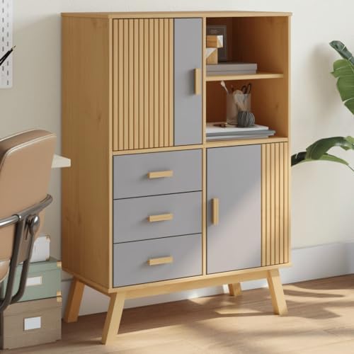 QZZCED Highboard Olden Grau und Braun Schlafzimmer-Schränke für Diele Schlafzimmer 85x43x125 cm Massivholz Kiefer von QZZCED