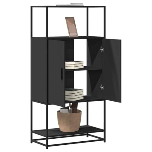 QZZCED Highboard Schwarz Wohnzimmermöbel für Küche Diele 68x35x139 cm Holzwerkstoff und Metall von QZZCED