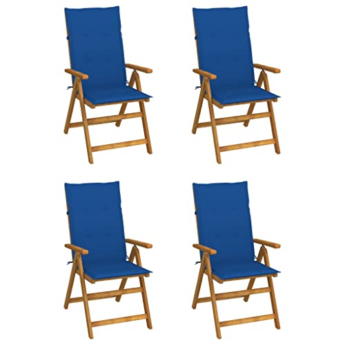 QZZCED Hochlehner Verstellbar 4 STK. mit Auflagen Massivholz Akazie Terrassenstühle Freizeitstühle für Rasenflächen von QZZCED