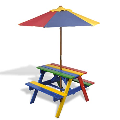 QZZCED Kinder-Picknicktisch mit Bänken Sonnenschirm Mehrfarbig Holz, Patio Tisch Balkon Esstisch Outdoor Tisch Garten Lounge Tisch für Gärten, Terrassen, Balkone von QZZCED