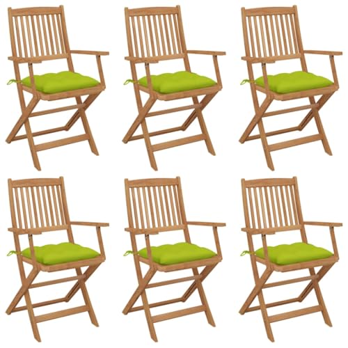 QZZCED Klappbare Gartenstühle 6 STK. mit Kissen Massivholz Akazie Balkonstühle Gartenbestuhlung für Terrassen von QZZCED
