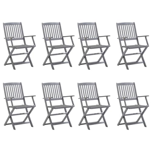 QZZCED Klappbare Gartenstühle 8 STK. mit Kissen Massivholz Akazie Gartenbestuhlung Sitzmöbel für Draußen für Rasenflächen von QZZCED