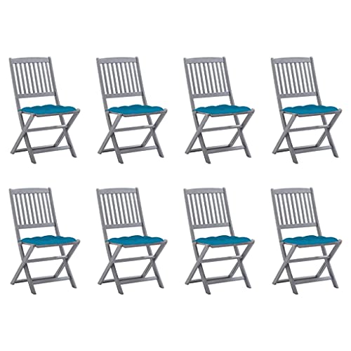 QZZCED Klappbare Gartenstühle 8 STK. mit Kissen Massivholz Akazie Gartenbestuhlung Terrassenmöbel für Rasenflächen von QZZCED