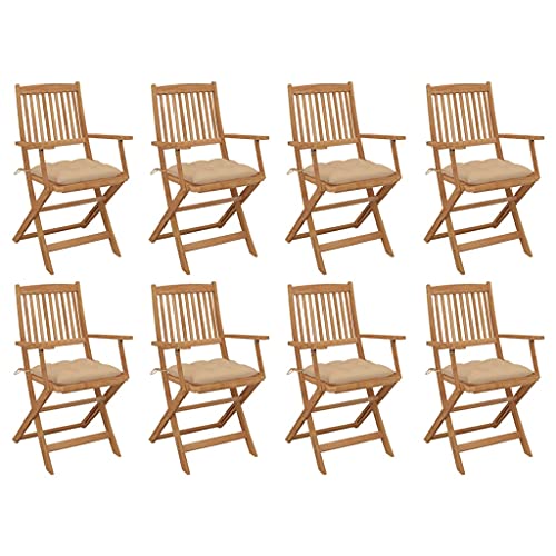 QZZCED Klappbare Gartenstühle mit Kissen 8 STK. Massivholz Akazie Gartenmöbel Sitzmöbel für Draußen für Rasenflächen von QZZCED