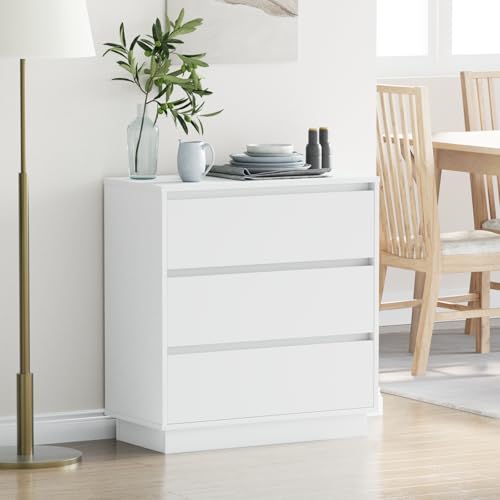 QZZCED LED Nachttisch Weiß Nachtmöbel Nachtkommoden für Schlafzimmer 71x34,5x75 cm Holzwerkstoff von QZZCED