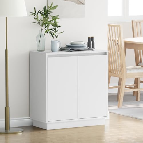 QZZCED LED Sideboard in Weiß - Nachttische Nachtkommoden für Büros 71x34.5x75 cm, Hergestellt aus Holzwerkstoff von QZZCED