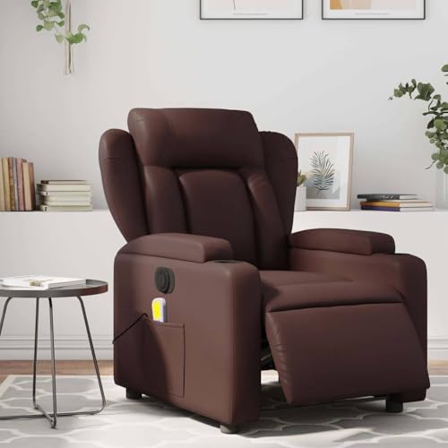 QZZCED Massagesessel Elektrisch Braun Kunstleder Bürosessel Bürostuhl für Küche Schlafzimmer von QZZCED
