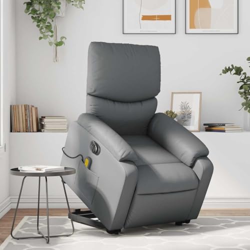 QZZCED Massagesessel mit Aufstehhilfe Elektrisch Grau Kunstleder Küchenstuhl Sitzmöbel für Büro Küche von QZZCED
