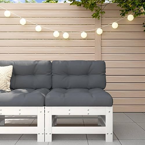 QZZCED Mittelsofa mit Kissen Weiß Massivholz Kiefer Veranda Sofa Terrassenmöbel für Gärten von QZZCED