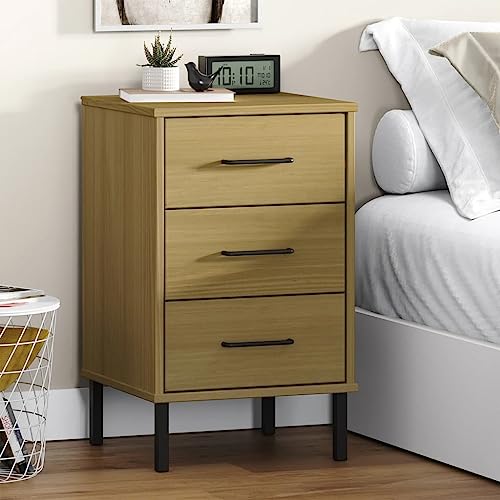 QZZCED Nachttisch Oslo mit Metallbeinen Braun Massivholz Kiefer Nachttische für das Schlafzimmer Nachtmöbel für Büros QZZCED Nachttisch Oslo mit Metallbeinen Braun Massivholz Kiefer Nachttische für das Schlafzimmer Nachtmöbel für Büros von QZZCED