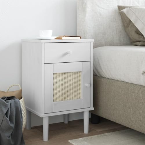 QZZCED Nachttisch SENJA Rattan-Look Weiß Nachttische Nachttische für Studentenwohnheime 40x35x65 cm Massivholz Kiefer QZZCED Nachttisch SENJA Rattan-Look Weiß Nachttische Nachttische für Studentenwohnheime 40x35x65 cm Massivholz Kiefer von QZZCED