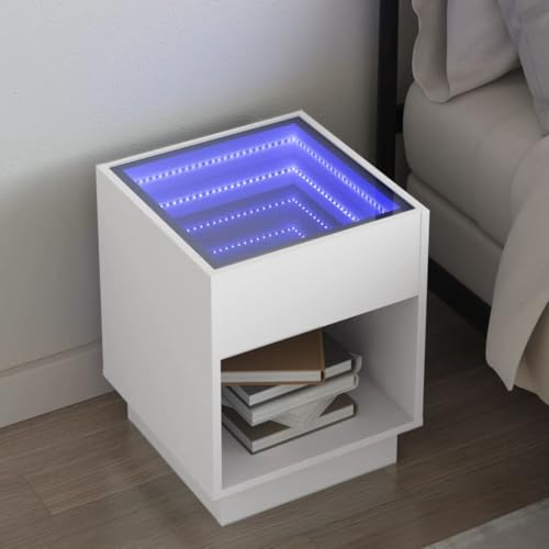 QZZCED Nachttisch mit Infinity-LED Weiß Nachtmöbel Nachttische für das Schlafzimmer für Wohnräume 40x40x50 cm QZZCED Nachttisch mit Infinity-LED Weiß Nachtmöbel Nachttische für das Schlafzimmer für Wohnräume 40x40x50 cm von QZZCED