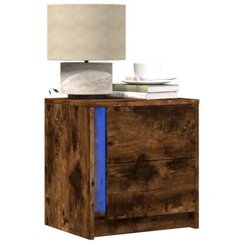QZZCED Nachttisch mit LED-Leuchten Räuchereiche Holzwerkstoff Nachttische Nachttische für Schlafzimmer QZZCED Nachttisch mit LED-Leuchten Räuchereiche Holzwerkstoff Nachttische Nachttische für Schlafzimmer von QZZCED