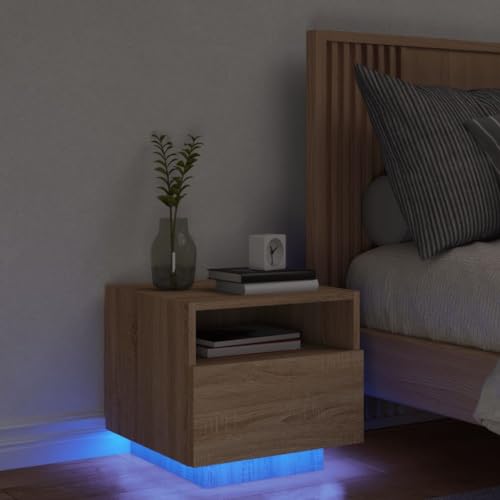 QZZCED Nachttisch mit LED-Leuchten Sonoma Eiche Nachttische für das Schlafzimmer Nachttische für Studentenwohnheime 40x39x37 cm QZZCED Nachttisch mit LED-Leuchten Sonoma Eiche Nachttische für das Schlafzimmer Nachttische für Studentenwohnheime 40x39x37 cm von QZZCED