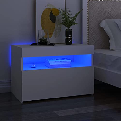 QZZCED Nachttisch mit LED-Leuchten Weiß Nachttische für das Schlafzimmer Nachttische für Büros 60x35x40 cm Holzwerkstoff QZZCED Nachttisch mit LED-Leuchten Weiß Nachttische für das Schlafzimmer Nachttische für Büros 60x35x40 cm Holzwerkstoff von QZZCED