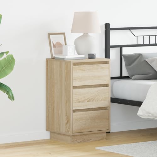 QZZCED Nachttisch mit LED Sonoma Eiche Nachtschränke Nachttischkommoden für Büros 39x34,5x65 cm Holzwerkstoff von QZZCED