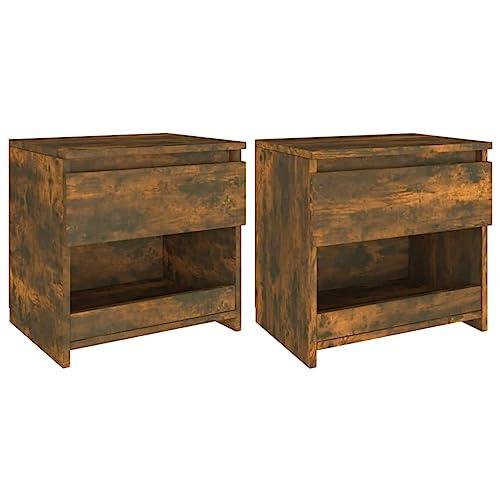 QZZCED Nachttische 2 STK. Räuchereiche Nachttische für das Schlafzimmer Nachtschränke für Büros 40x30x39 cm Holzwerkstoff von QZZCED
