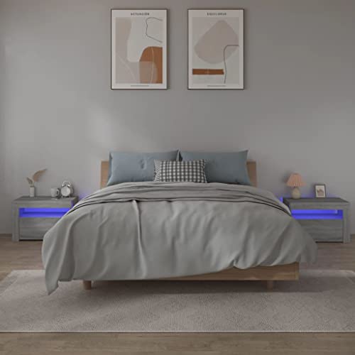 QZZCED Nachttische 2 STK. mit LEDs Grau Sonoma Nachttische für das Schlafzimmer Nachtschränke für Wohnräume 60x35x40 cm von QZZCED