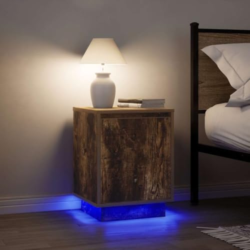 QZZCED Nachttische mit LED-Leuchten 2 STK. Räuchereiche Nachttische für das Schlafzimmer Nachttischkommoden für Büros 38x34x50 cm von QZZCED