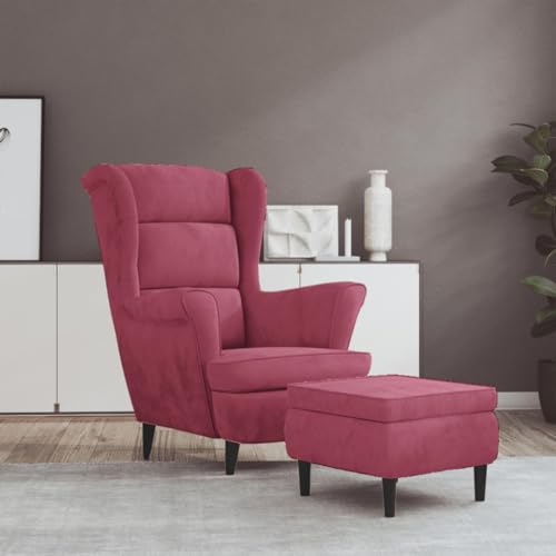 QZZCED Ohrensessel mit Hocker Weinrot Samt Wartezimmerstuhl Sitzmöbel für Wohnzimmer Schlafzimmer von QZZCED