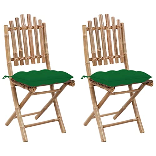QZZCED Outdoor Stühle Terrassenstühle Campingstuhl Strandkörbe Klappbare Gartenstühle 2 STK. mit Kissen Bambus für Terrasse, Garten, Balkon von QZZCED