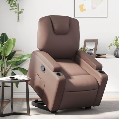 QZZCED Relaxsessel mit Aufstehhilfe Braun Kunstleder Küchenstuhl Sitzmöbel für Wohnzimmer Büro von QZZCED