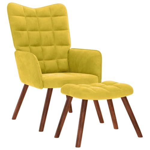 QZZCED Relaxsessel mit Hocker Gelb Samt Wohnzimmersessel Sitzmöbel für Schlafzimmer Wohnzimmer von QZZCED
