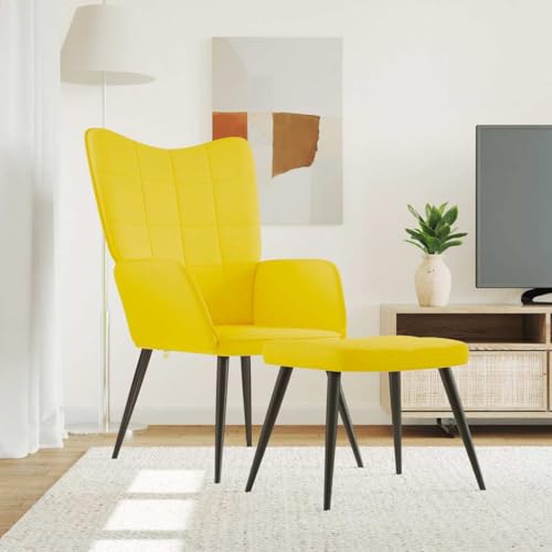 QZZCED Relaxsessel mit Hocker Senfgelb Stoff Wartezimmersessel Lesesessel für Hotel Büro von QZZCED