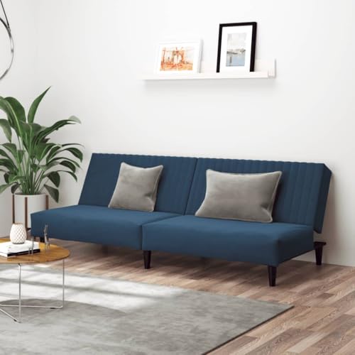 QZZCED Schlafsofa 2-Sitzer Blau Samt Bürosofas Wohnzimmersofas für Wohnzimmer von QZZCED