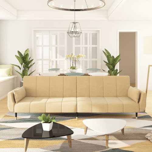 QZZCED Schlafsofa 2-Sitzer mit 2 Kissen Creme Samt Multifunktionales Sofa Wohnzimmersofas für Gästehaus von QZZCED
