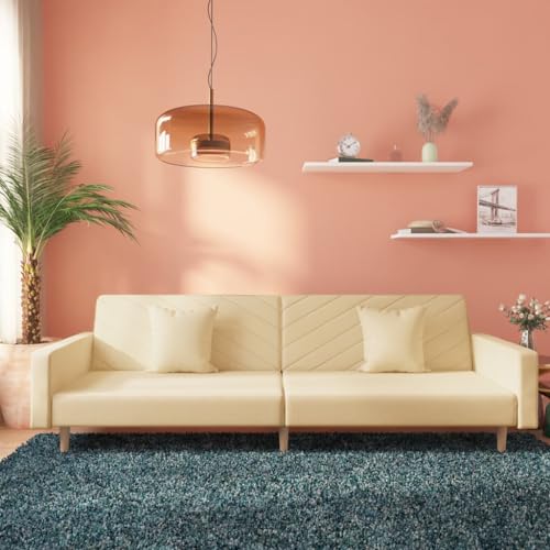 QZZCED Schlafsofa 2-Sitzer mit 2 Kissen Creme Stoff Multifunktionales Sofa Wohnzimmersofas für zweites Schlafzimmer von QZZCED
