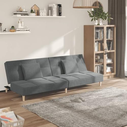QZZCED Schlafsofa 2-Sitzer mit 2 Kissen Dunkelgrau Stoff Multifunktionales Sofa Bürosofas für Wohnzimmer von QZZCED