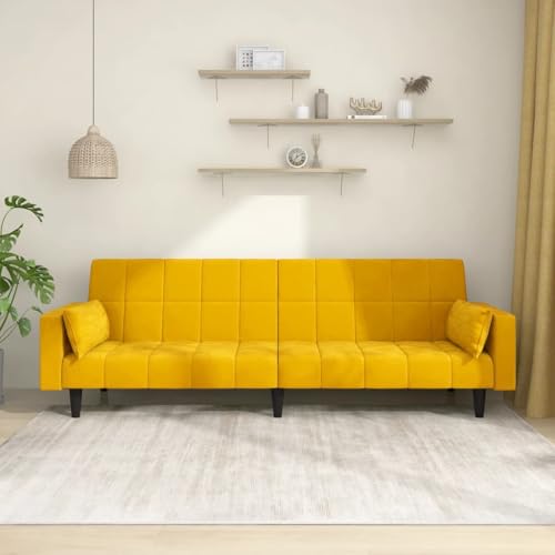 QZZCED Schlafsofa 2-Sitzer mit 2 Kissen Gelb Samt Wohnzimmersofas Multifunktionales Sofa für Gästehaus von QZZCED