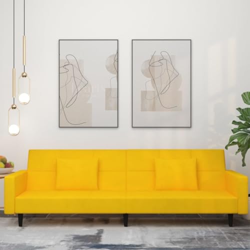 QZZCED Schlafsofa 2-Sitzer mit 2 Kissen Gelb Samt Wohnzimmersofas Multifunktionales Sofa für Gästehaus von QZZCED