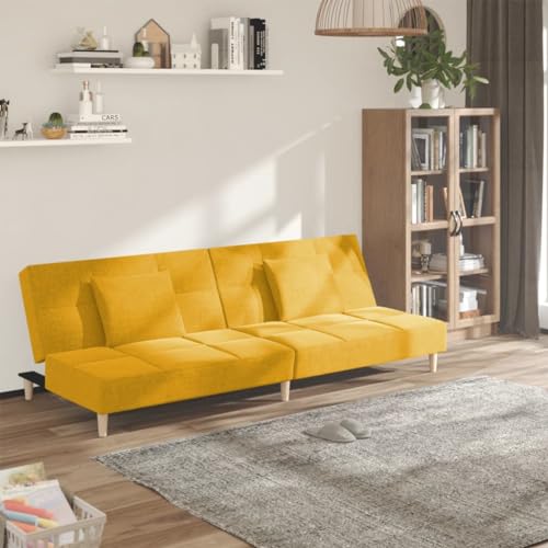 QZZCED Schlafsofa 2-Sitzer mit 2 Kissen Gelb Stoff Schlafzimmersofas Multifunktionales Sofa für Wohnzimmer von QZZCED