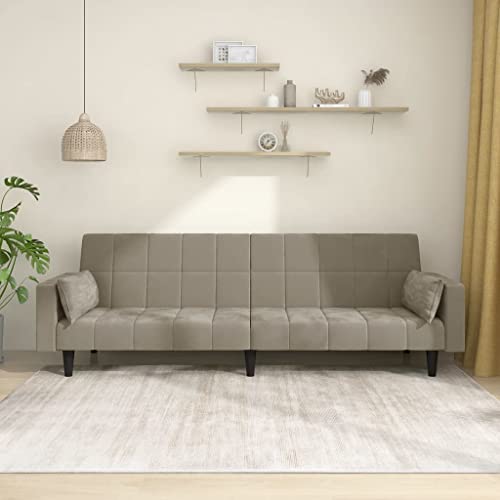 QZZCED Schlafsofa 2-Sitzer mit 2 Kissen Hellgrau Samt Schlafzimmersofas Wohnzimmersofas für Büro von QZZCED